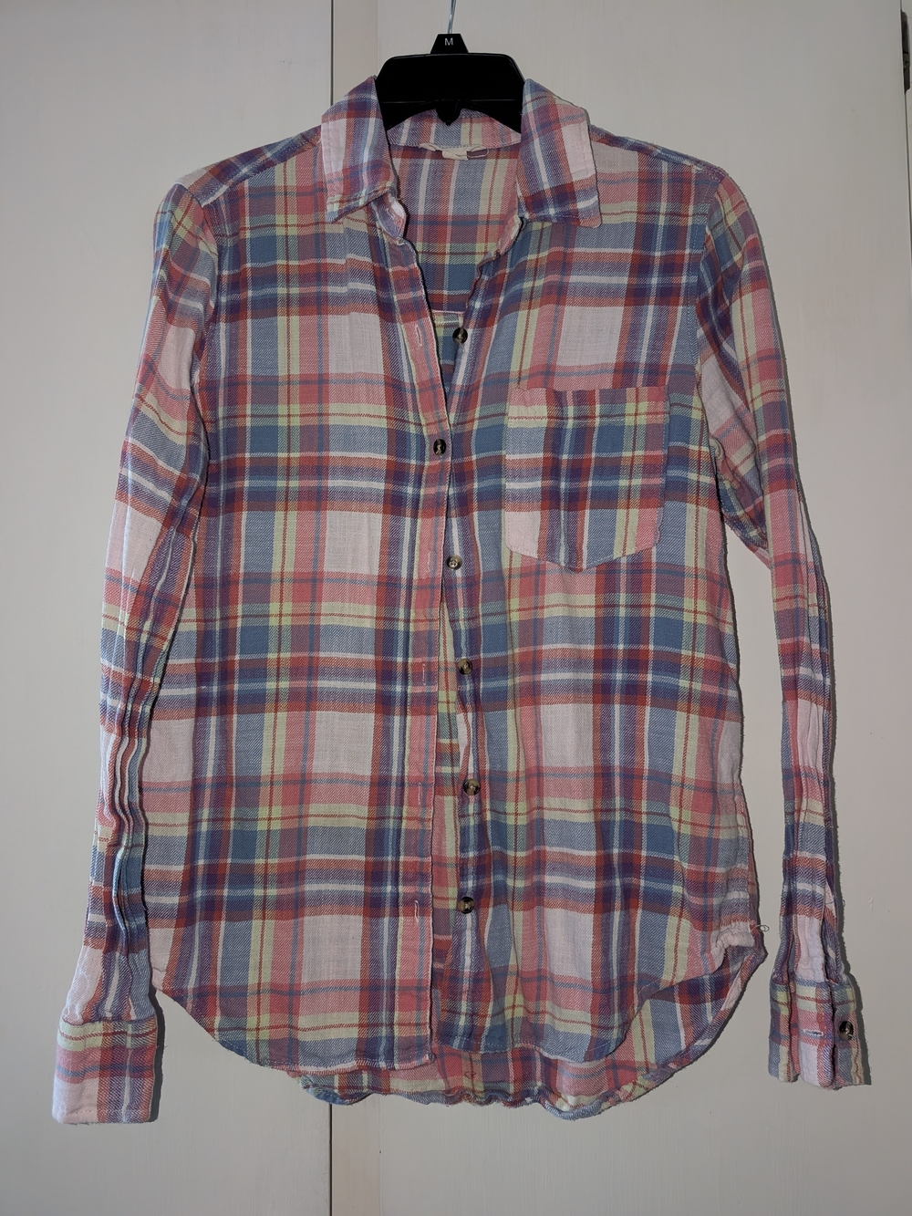 Aeropostale Women's Plaid Button-Down Shirt in Pink, Blue & Cream
